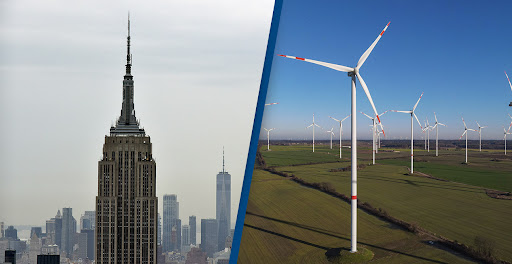 The Empire State Building and wind turbines